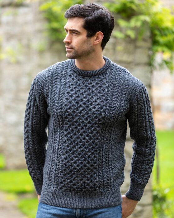 unisex Merino Wool Aran Sweater - Slate