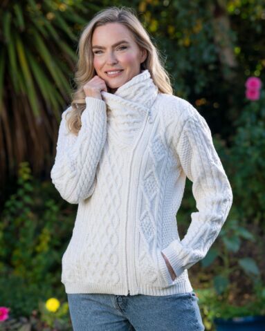 Aran Cable Knit Side Zip Natural