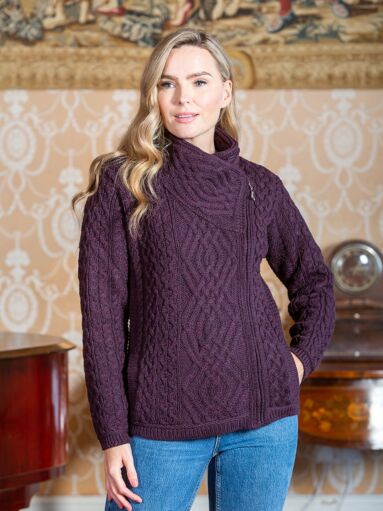 Side Zip Cable knit Sweater with Claddagh Zip