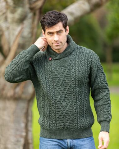 Classic Men's Shawl Collar Aran Sweater - Aran Sweaters Direct