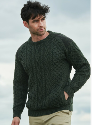 Men's Crew Neck Sweater with Tweed Detailing | The Sweater Shop