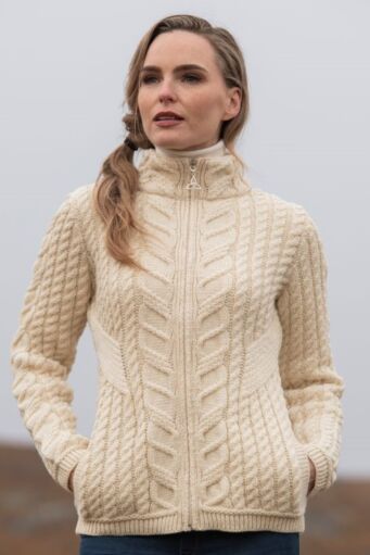 Cowl Neck Sweater with Fleece Cowl Collar Natural