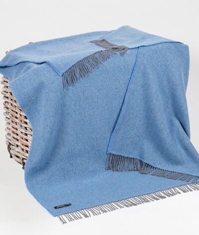 Wool and Cashmere Blue Herringbone Throw Col: 1403