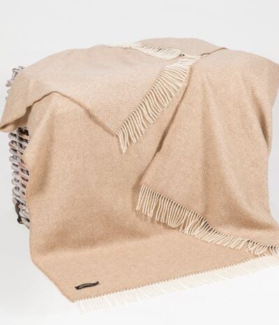  Wool and Cashmere Beige Herringbone Throw Col: 1475