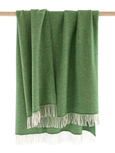 Wool and Cashmere Herringbone Throw Green Col.1491