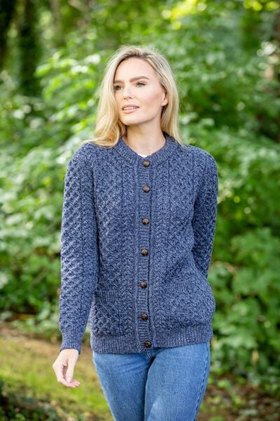 Ladies Cable Knit Cardigan Denim Marl