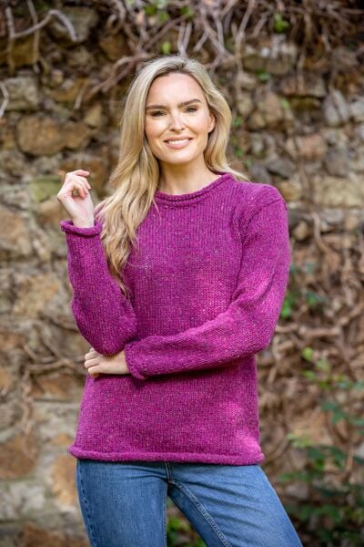 Extra Fine Merino Ladies Roll Neck Sweater Pink