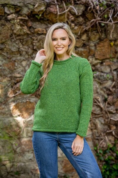 Extra Fine Merino Ladies Roll Neck Sweater Green