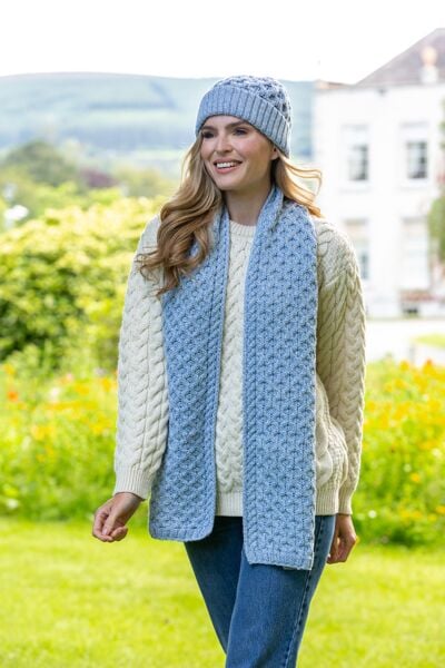 Cable Knit Aran Scarf Sky Blue