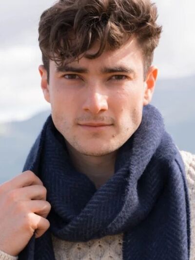 Wool and Cashmere Herringbone Scarf - Navy 2425