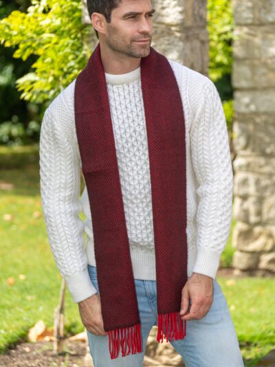 Wool and Cashmere Herringbone Scarf Berry - 2401