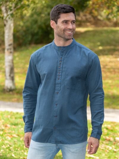 Men's Traditional Ink Blue Grandfather Shirt