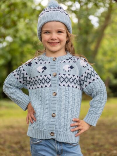 Kids Sheep Cardigan Merino Wool - Sky Blue