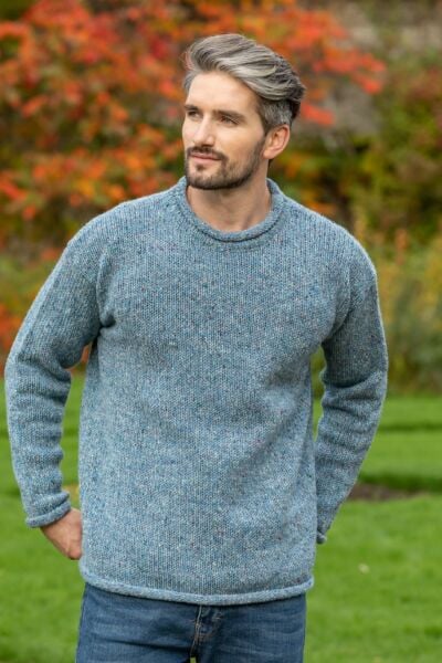 Donegal Roll Neck Sweater Sky Blue