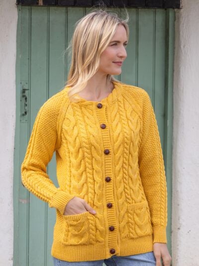 Irish Aran Cardigan Yellow