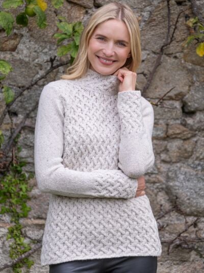 Wool and Cashmere Cosy Trellis Sweater  - Chalk