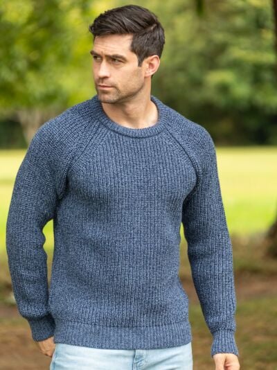 Mens Ribbed Crew Neck Sweater Denim