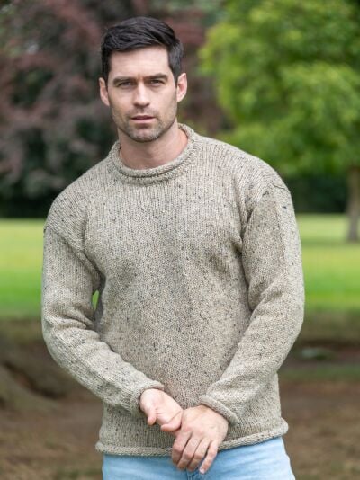 Donegal Wool Roll Neck Sweater Oatmeal