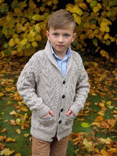 Boys Shawl Neck Cardigan Oatmeal