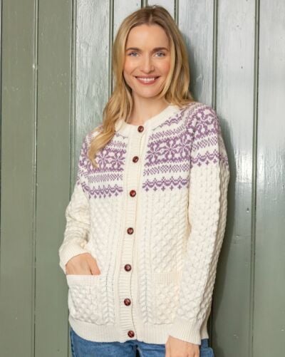 Fairisle Merino Wool Cardigan - Natural