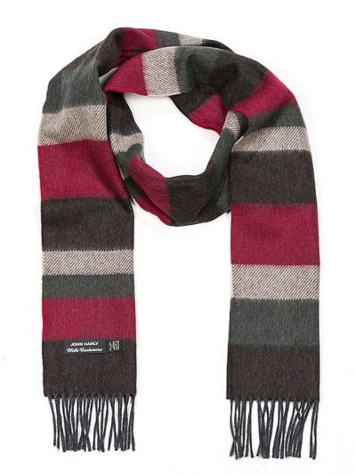 Wool Cashmere Scarf Made in Ireland - Wine/green/charcoal Mix 8002