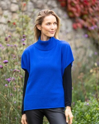 Merino Wool & Cashmere Short Sleeve Sweater Indigo Blue