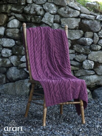 Aran Cable Knit Blanket Super Soft Merino Raspberry