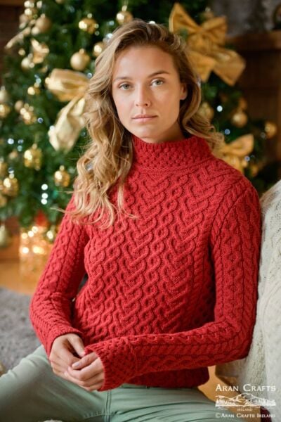 Luxurious Cable Knit Sweater - Ruby Red