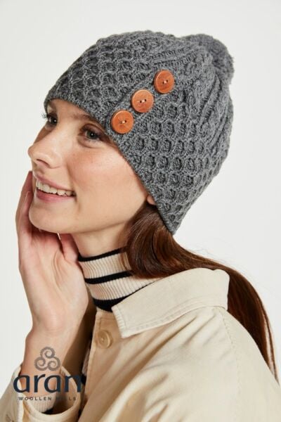 Aran Hat with Pom Pom - Charcoal