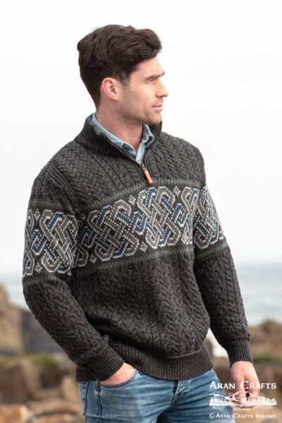 Aran Half Zip Sweater with Celtic Design