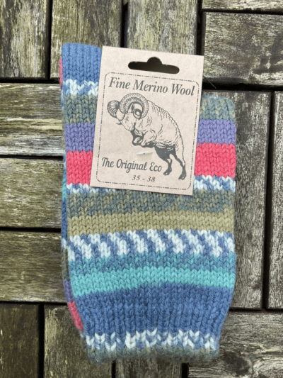 100% Merino Wool Fairisle Socks Denim Unisex 