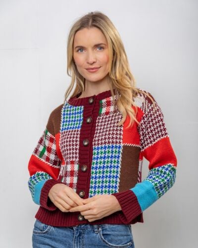 Autumn Patchwork Cardigan 100% Fine Merino Wool