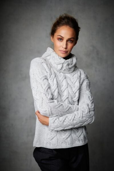 Aran Super Soft Chunky Cowl Neck Light Silver