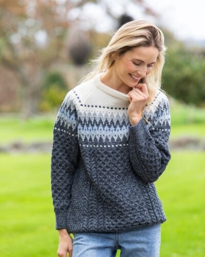 Unisex Merino Wool  Aran Fairisle Sweater Slate