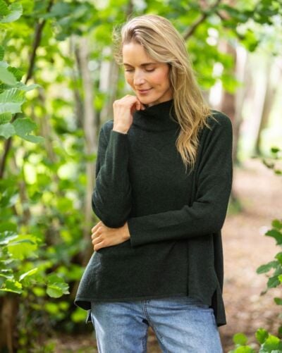 Merino Wool and Cashmere High Neck Sweater Olive