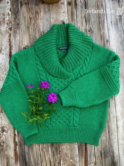 Oversized Shawl Collar Sweater Green Marl