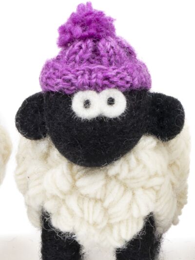 Knitted Sheep with Bobble Hat Lilac - Medium