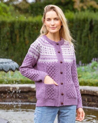 Fairisle Merino Wool Cardigan Lavender