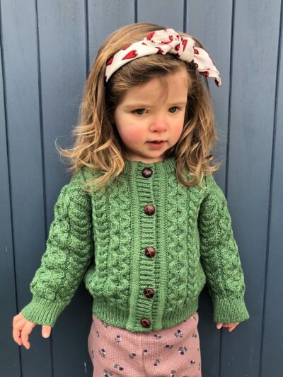 Kids Aran Cardigan Green