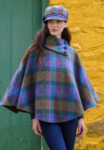 Irish Tweed Poncho Purple Blue Col: 736