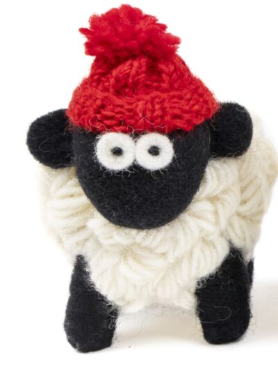 Knitted Sheep with Bobble Hat Red - Medium