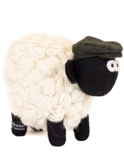 Knitted Sheep with Flat Cap - Green Medium