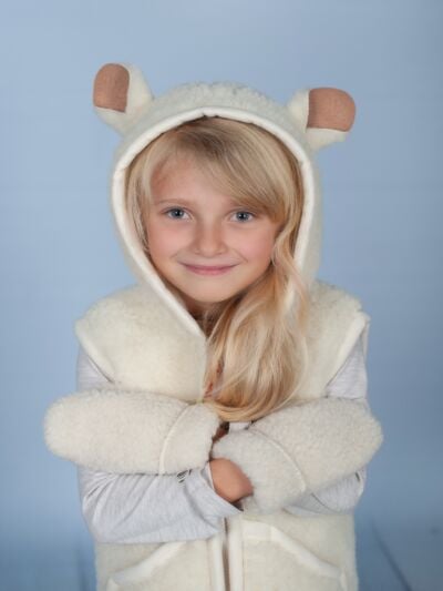 100% Wool Hooded vest / gilet with ears