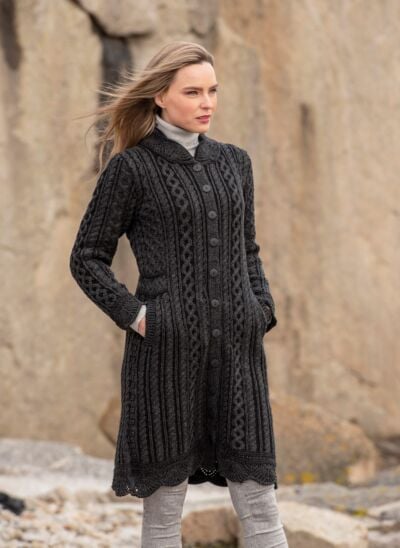 Scallop Edge Coat CHARCOAL -100% Merino Wool 