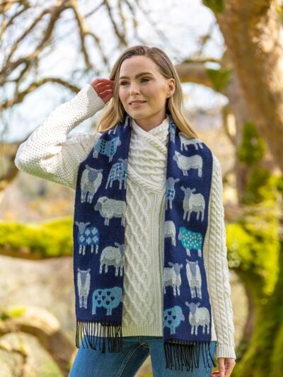 Sheep Motif Scarf Navy