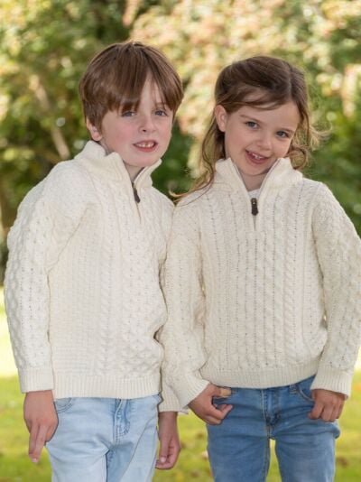 Kids Aran Half Zip Sweater Natural