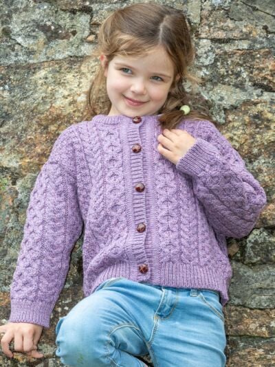 Kids Aran Cardigan Lavander