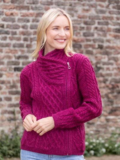 Aran Cable Knit Side Zip - Raspberry