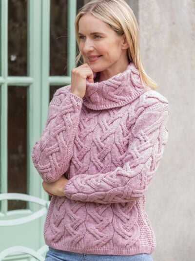 Aran Super Soft Aran Chunky Sweater Pink