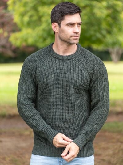 Mens Ribbed Crew Neck Sweater Green